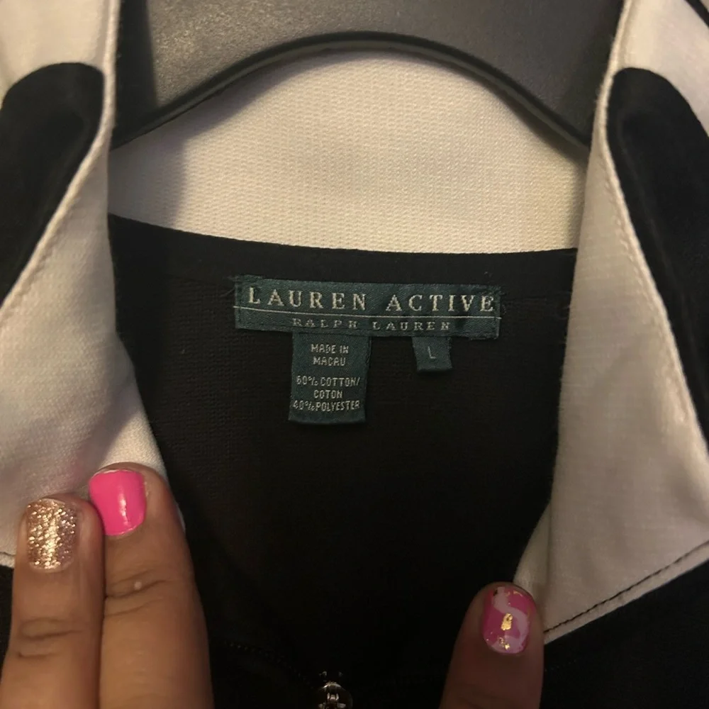 Lauren Ralph Lauren Jacket - black full zip track jacket w/white trim - Picture 7 of 9